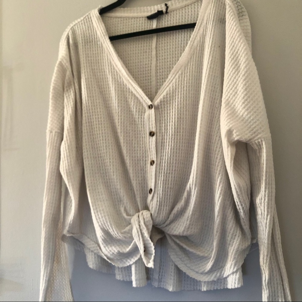 White waffle knit urban outfitters button down